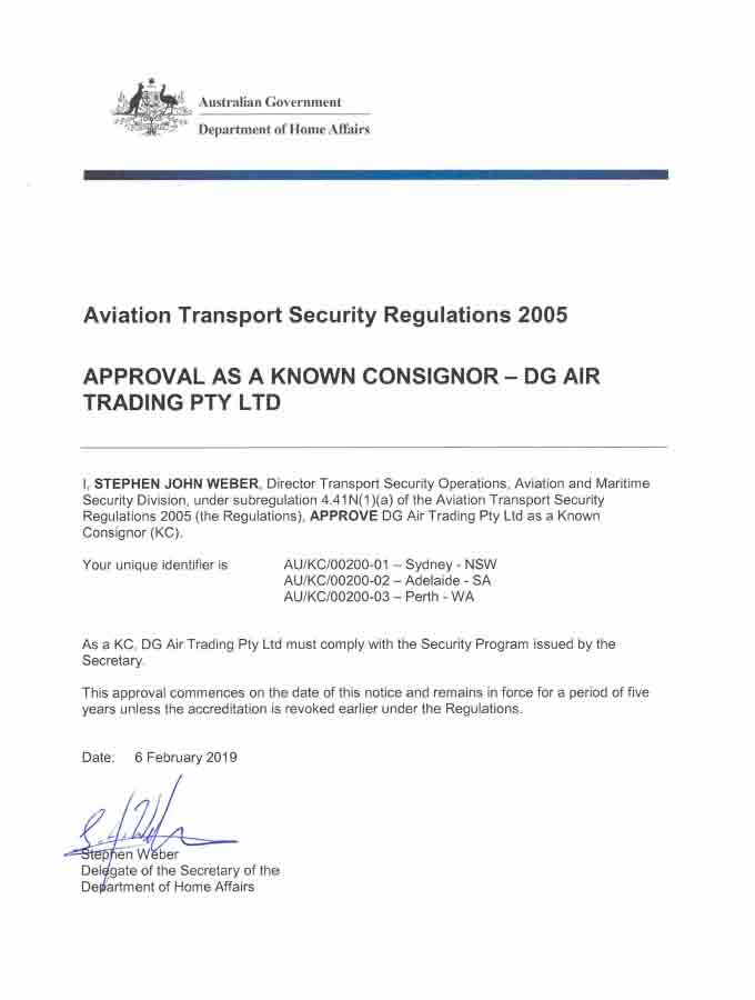 Company Accreditations Thumbnail dgair known consignor approval notice