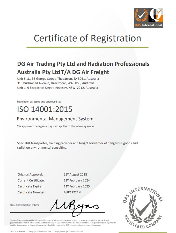 DGA Company Accreditations ISO 14001 2015