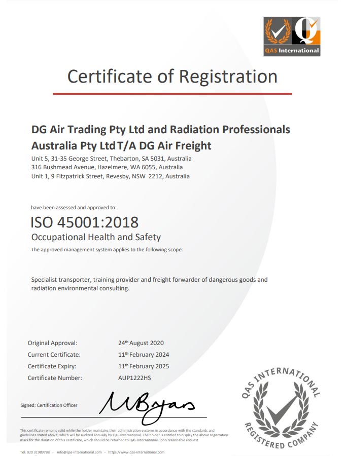 DGA Company Accreditations ISO 45001 2018