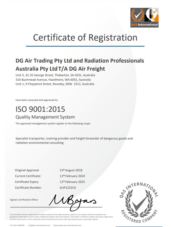 DGA Company Accreditations ISO 9001 2015